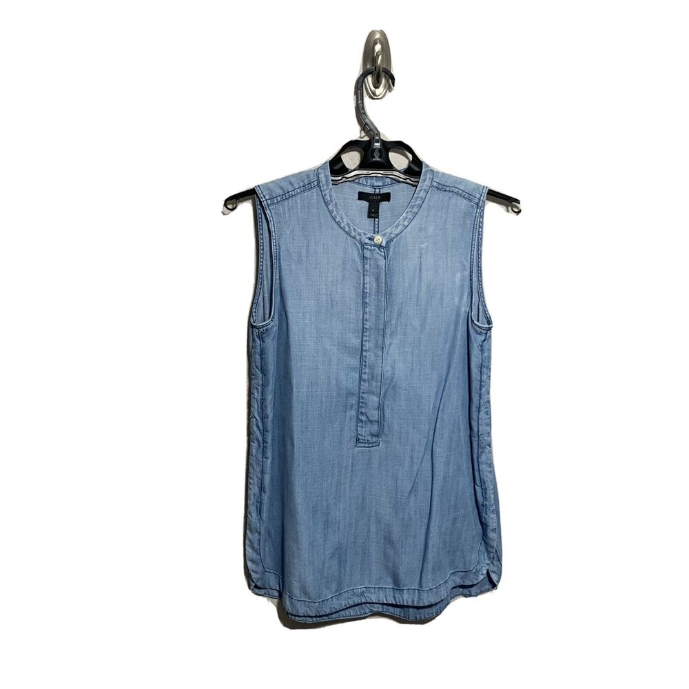 J. Crew Sz 0 Drapey Chambray Sleeveless Women Shirt Top Denim Lyocell